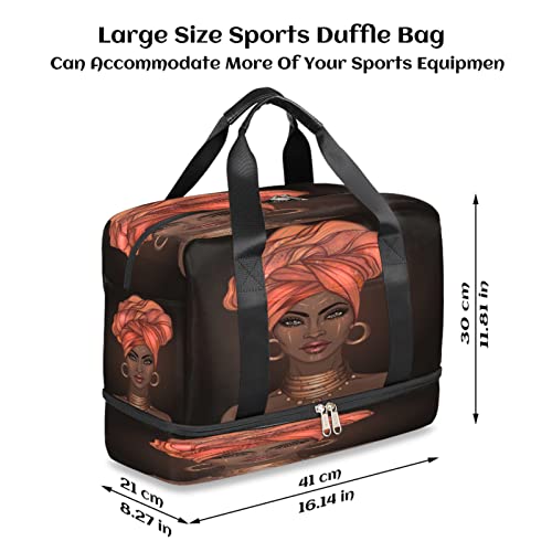 African American Woman Duffel Bag, Pretty Girl Sports Tote Gym Bag With Wet Pocket & Shoes Compartment Carry On Luggage Bag Weekender Overnight Bag Travel Bags For Men Women #TOP1