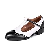 Importato Sailimy Mocassini da donna in vera pelle Mary Jane Saddle Oxford Brogue, Nero e bianco, 41 EU
