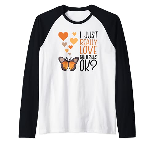 Cute Butterfly Hearts - I Really Love Butterflies OK Camiseta Manga Raglan