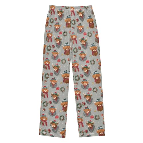 Christmas Pajama Pants Highland Cow Christmas Scarf Long Sleep Pants Lounge Bottoms