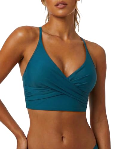 Haut de bikini push-up à armatures col en V maillot de bain sexy bleu coral femme taille grande 46