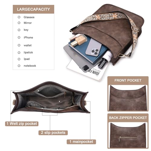 Image of HKCLUF Crossbody Bag for Women Vegan Leather Hobo Handbags Guitar Strap Purse Shoulder Bucket Bag with 2PCS Adjustable Straps