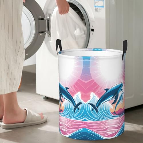 Panier à linge 62L pliable M avec poignées Dauphins