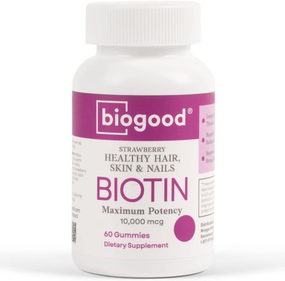 Biotin - Gomitas multivitamínicas sin OMG para mujer, con 10,000 mcg de biotina sabor a fresa, 60 unidades disponible en Yaxa Peru