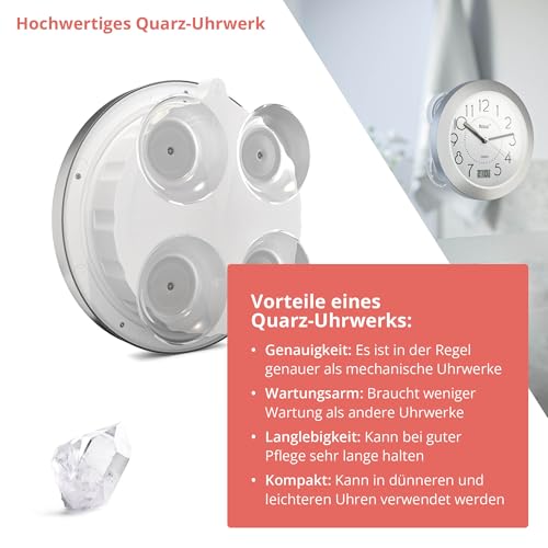 Miniatura 7 de Reloj De Baño De Cuarzo Con Pantalla Digital, Marco De Aluminio, Ventosas, Esfera Blanca, Modelo 41964, Preciso Y Funcional, Color Blanco