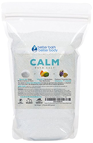 Calm Bath Salt 32 Ounces Epsom Salt with Natural Ylang Ylang, Tangerine, Chamomile and Lavender Essential Oils Plus Vitamin C in BPE Free Pouch with Easy Press-Lock Seal