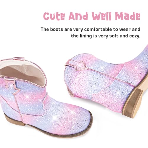 Image of Motasha Toddler Girls Cowgirl Boots Glitter Toddler Cowboy Boot Ankle Girls Boots Little Kids Horse Riding Shoes Party Birthday