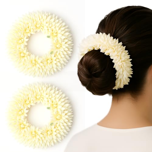 Multibrite Mogra Artificial Gajra for Hair Buns & Braids, Reusable Scented Jasmine Flower Traditional Indian Bridal Jewelry Hair Accessory for Weddings, Festivities & Casual Days for Women (Pack of 2)
