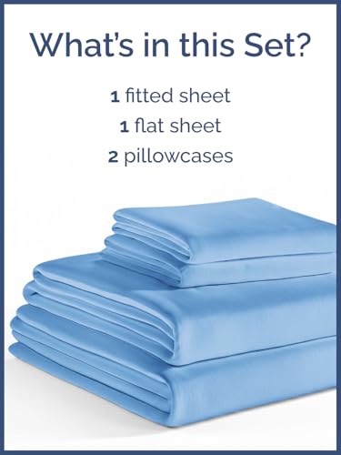 Image of Kids Queen Size Bed Sheet Set - 4 Piece Kids Loft Bed Sheets - Solid Blue Themed Bedding - Soft, Cute and Cozy - Breathable and Machine Washable - Bedding for Boys, Girls, Teens & Toddlers - Oeko-Tex