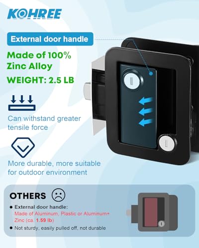 Kohree Upgraded RV Door Lock Replacement with Paddle Deadbolt, 100% Zinc Alloy, Camper Door Handle Latch, RV Enclosed Travel Trailer Entry Door Lock with Keys for Camper Horse Trailer Cargo, Black3