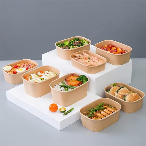 La Llareta 25 Stücke Papierbox zum Mitnehmen, Kraftpapier Take Away Box, Lunchbox aus Kraftpapier, Wasser und Ölbeständig, für Essen zum Mitnehmen, Arbeitsessen, Reisen, 500ml (Braun)