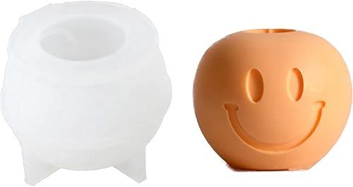 HOOLIKUS Smile Triste Cara Candelabro Molde de Silicona, Soporte de Vela DIY Cemento Concreto Yeso Molde Decorativo (CCM012-6)