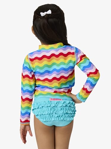 Image of RuffleButts Baby /Toddler Girls Long Sleeve Rash Guard 2 Piece Swimsuit Set w /UPF 50+ Sun Protection with Zipper
