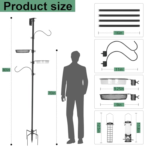 ERYTLLY 2-Hooks Bird House Pole Stand Kit 80 Inch Multi Feeders, Bird Bath, Feeder Tray - Heavy Duty Bluebird Feeder Support Rod Mount Set for Outdoor by ERYTLLY - Image 4