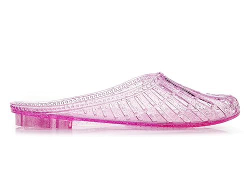 Image of Womens Jelly Shoes, White Jellies Sandals Glitter Clear Flats Slip On Summer Beach Slippers Transparent Closed Toe Soft Slide