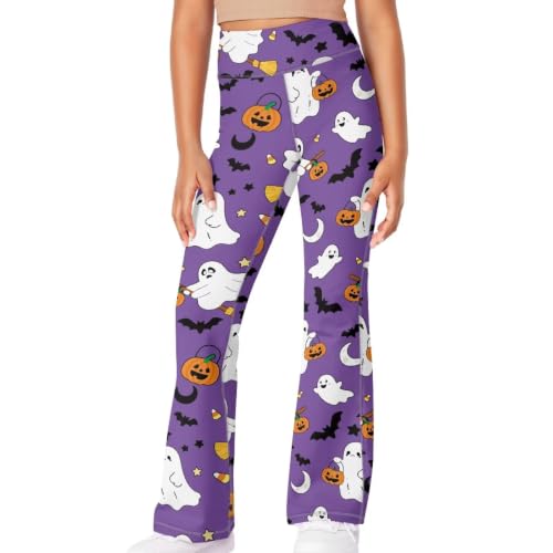 Image of Girls Leggings Floral Print High-Waisted Flared Pants 5-14 Years