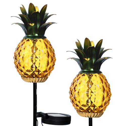 Solar Lanterns Outdoor Waterproof Glass Pineapple Garden Decor, H...