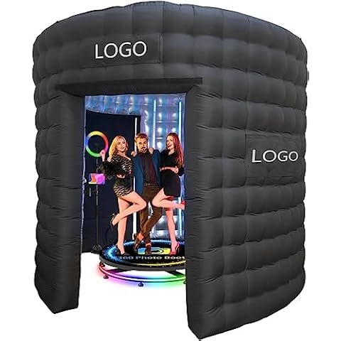 Inflatable 360 Photo Booth Enclosure, RGB LED Lights Photobooth Backdrop 10x8ft Three Doors for Party Events Rental Cover