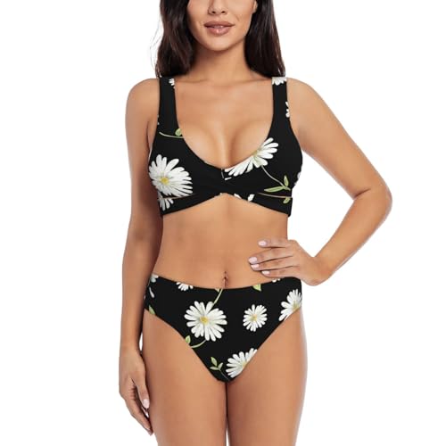Ensemble bikini deux pièces imprimé marguerites doux pour plage et vacances