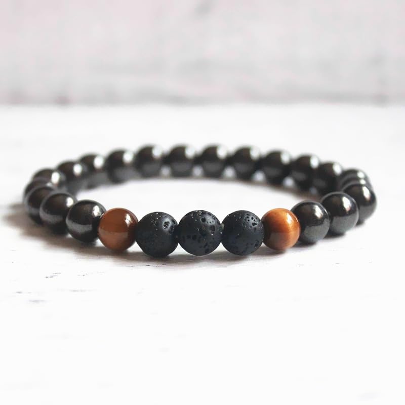 Miniatura 5 de Lava Rock Bracelets Tiger Eye Necklace for Men, Hematite Cross Rosary Necklace Triple Protection Healing Crystal Jewelry Gifts for Dad Grandpa