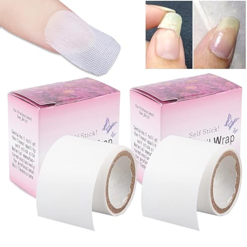 2 Rolls Silk Nail Wrap Self Adhesive Fibreglass Nail Repair Nail Art Tool for Damaged Nail Tips Repair Silk Fibreglass Nail Extensions Fingernail Repair Nail Protector Tools (2 rolls)