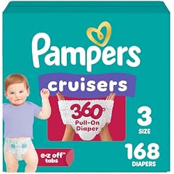 Pampers Diapers - Cruisers 360 - Size 3, 168 Count, Babyproof, up to 100% Leakproof Pull-On Diaper (Packaging May Vary)