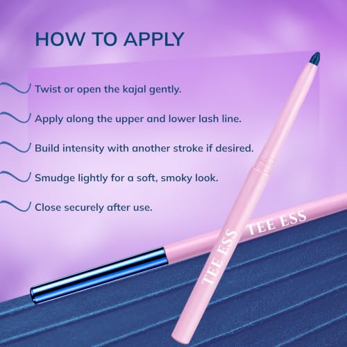Image of TEE ESS Long Stay Kajal | Retractable Pencil | Waterproof, Smudge Proof | Intense Blue Color | 24H Long Lasting | Smooth One-Stroke Application | With Vitamin E | Twist-Up Blue Kajal | 0.30 gms