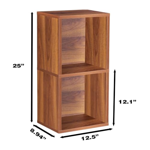 Image of 2 Cube Storage Organizer Wooden Bookshelf, 2 Cube Shelf Bookcase, Small Bookshelf Storage Organizer, 2 Cube Storage Shelf for Bedroom, Small Bookshelf for Living Room and Office (Brown)