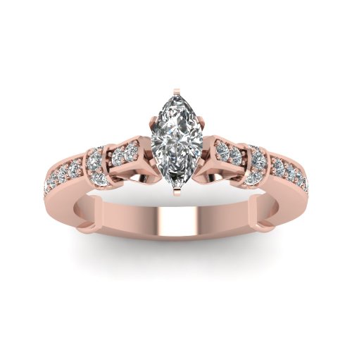 Bague marquise ornement de tenue de fête de haute joaillerie avec anneau incliné or rose