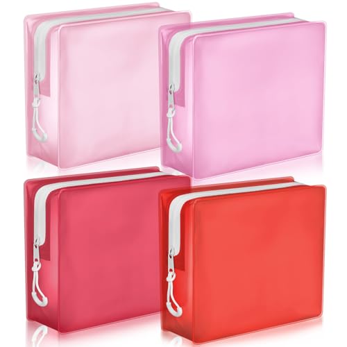 Locmeo 4 Pack TSA Approved Travel Toiletry Bags Frosted Translucent Leak-proof Cosmetic Makeup Bags for Women Men Travel Organizer Airport Security(Red,6.7 x 5.5 x 1.8 Inch)