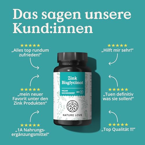 NATURE LOVE® Zink - 365 Tabletten (1 Jahr) - Hochdosiert (25mg): Zink-Bisglycinat - Hoch bioverfügbares Zinc - vegan, laborgeprüft, in Deutschland entwickelt 5