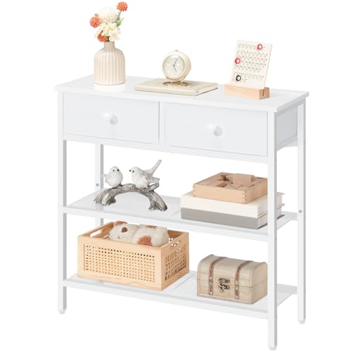 Miniatura 9 de Hoobro Mesa De Entrada De 75 Cm De Largo, Mesa De Sofá De Estilo Industrial Con Dos Cajones De Tejido No Textil, Consola Con 3 Estantes, Dormitorio, Vestíbulo, Blanco Eww72xg01g1