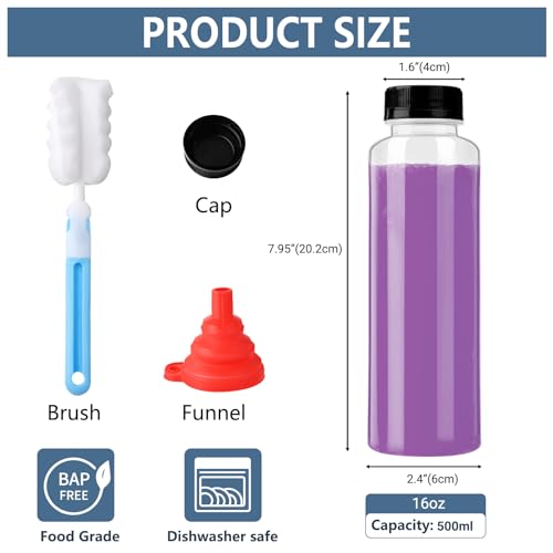 YBCPACK 10 Pack 16oz(500ml) PP Heat-Resistant Plastic Juice Bottles With Caps-Plastic Smoothie Bottles-Reusable Bulk Beverage Containers with Lids for Juice Beverage(Dishwasher Safe) - Image 2