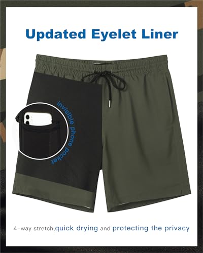 Image of SURF CUZ Mens Swim Trunks with Compression Liner Swim Shorts 7 inch Swimming Trunks Stretch 7 Inch Swim Suits Quick Dry