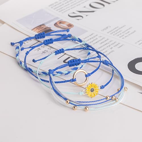 Image of Stackable Sunflower String Bracelets Cute Boho Braided Summer Beach Jewelry
