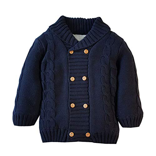 Kehen- Toddler Winter Sweater Coat Boy Girl Cable Knitted Button Cardigan Fleece Cotton Lined Warm Jacket (Navy,3T)