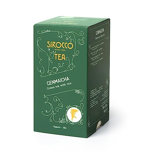 Sirocco Té orgánico Genmaicha | Té verde orgánico | con arroz tostado | Aromático con un ligero toque de nuez | Bolsa de té de tela | 20 x 2 g