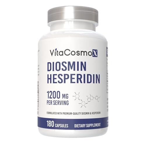 VitaCosmoX Diosmin Hesperidin 1200 mg Complex 180 Capsules Citrus Bioflavonoids Rich Fruit Extract 100% Vegetarian Non-GMO & Gluten Free Diosmin Supplement with Max Strength