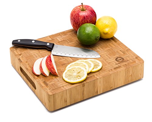 Small End Grain Bamboo Cutting Board | Professional, Butcher Block | Non-Slip Rubber Feet #TOP2