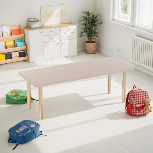 Image of Factory Direct Partners 24 inch x 60 inch Rectangle Kids Classroom Table with Adjustable Chunky Wood Legs