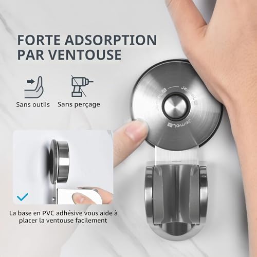 Support de douche à ventouse inox JOMOLA mural réglable 4 angles - 5
