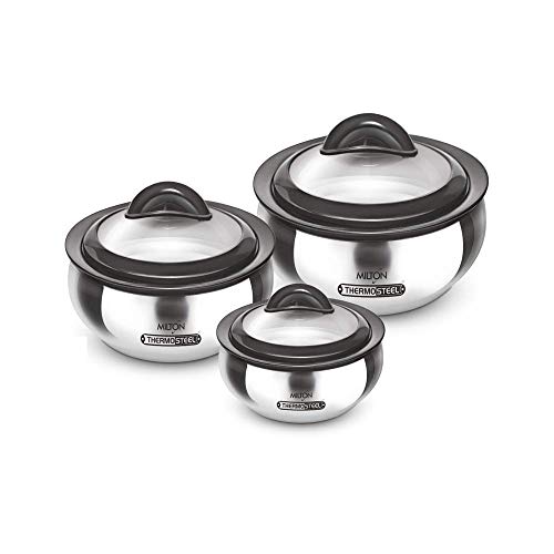 Milton 3 Pcs Casseroles Set With Lid And Stainless Steel - 600/1500/2000 Ml 3 Pcs Thermo Hot-Pot Insulated Casserole Gift Set #TOP24