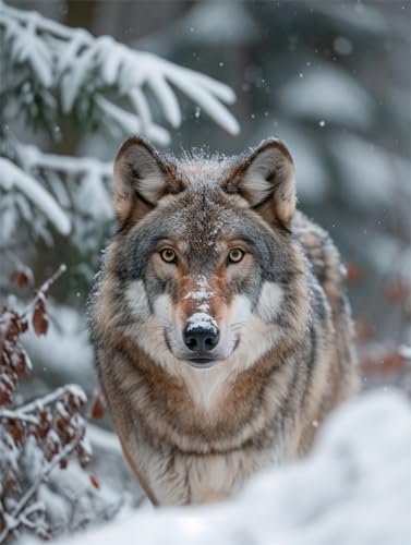 Kit broderie perles loup dans la neige point de croix complet adulte 40x50cm