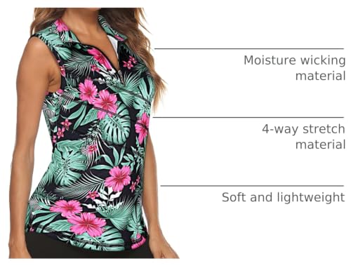 Image of Koscacy Women's Sleeveless Golf Tennis Polo Shirts Zip Up Dry Fit Workout Tank Tops Athletic Shirt