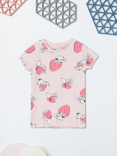 Max Girl's Half Sleeves Round Neck Cotton Snoopy Print Sleepwear Set Pink - Image 2 thumbnail