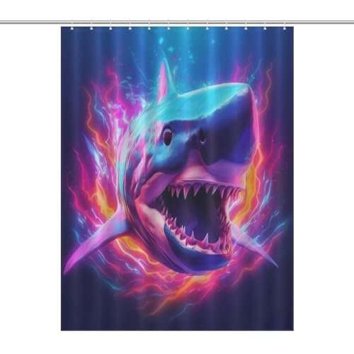 Rideau baignoire requin lavable en machine avec 12 oeillets