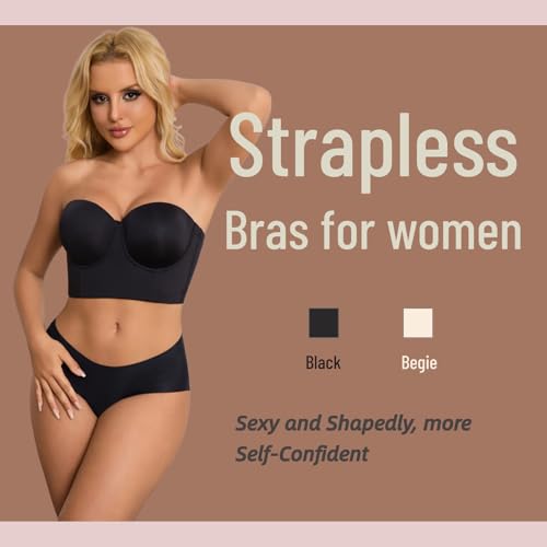 Image of Strapless Bras for Women Push up Bra No-Slip Silicone Strip Hide Back Fat Bra (36B-44DD)