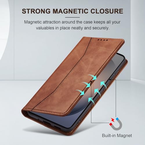 Image of Jasonyu Flip Wallet Case for Samsung Galaxy S26 Plus /S26+ 5G,Leather Magnetic Folio Cover with Card Holder,Kickstand - TPU Shockproof Durable Protective Phone Case,Brown
