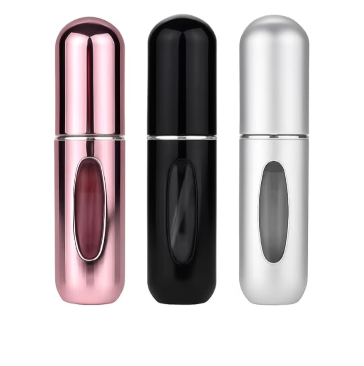 Kit 3 Mini Estojos de Perfume Recarregáveis 5ml – Spray Portátil Luxo | Vidro Reutilizável, Compacto e à Prova de Vazamentos