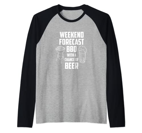 Funny Grilling Weekend Forcast BBQ Witch Chance Of Beer Gift Raglan Baseball Tee